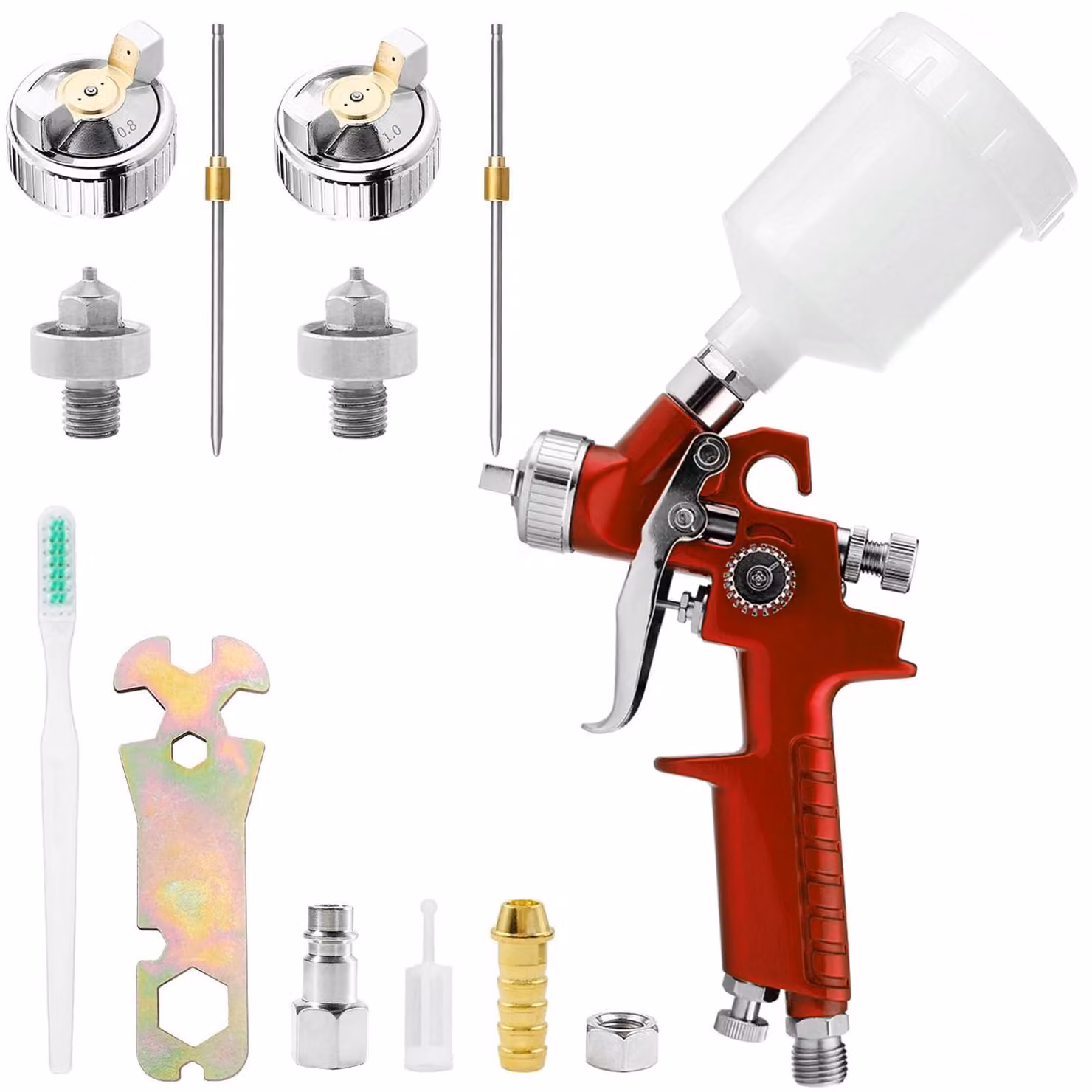 Pistola a spruzzo mini HVLP, ugello da 0,8/1,0 mm, serbatoio da 125 ml, ideale per mobili e pareti