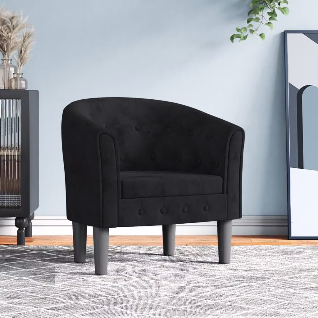 vidaXL Poltrona Cabriolet Moderna in Velluto Nero con Braccioli L/P/H: 68 x 70 x 56 cm