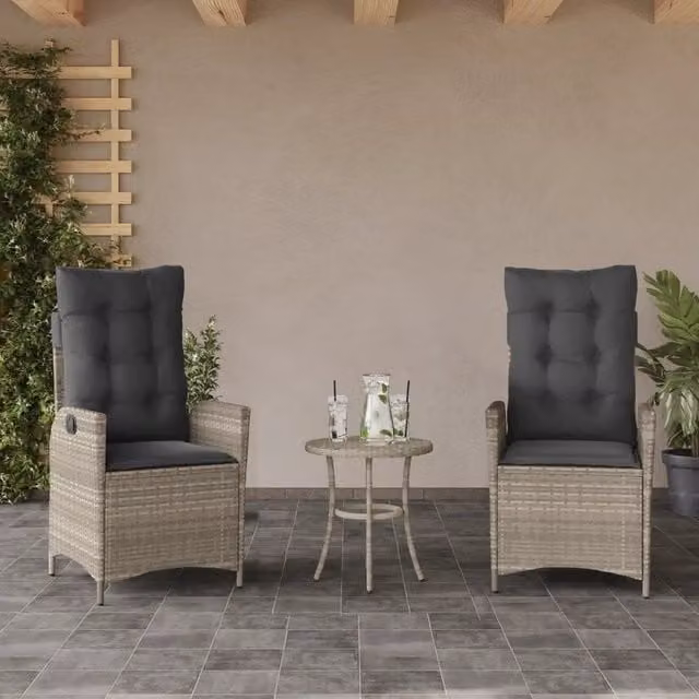 Set di 2 sedie reclinabili da giardino vidaXL in rattan e metallo con cuscini grigio antracite e poggiatesta regolabile