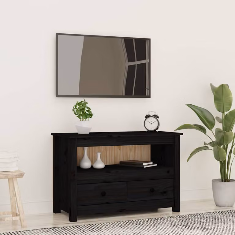 vidaXL Mobile Porta TV Nero in Legno di Pino e Metallo, Stile Rustico, L 79 cm x P 35 cm x H 52 cm