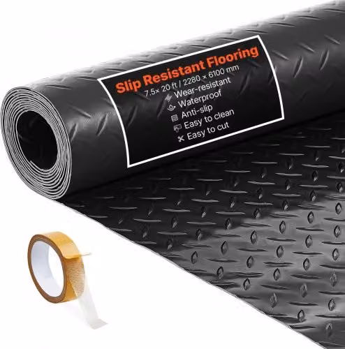 Tappeto protettivo per pavimenti VEVOR in PVC diamantato nero, antiscivolo e facile da pulire, L: 610 cm, P: 228 cm, Spessore: 0,22 cm