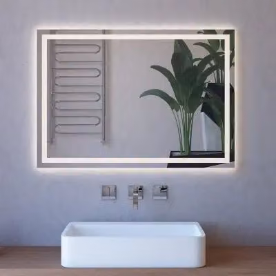 Specchiera rettangolare con retroilluminazione LED bianca per bagno, L: 100 cm, H: 70 cm – 1