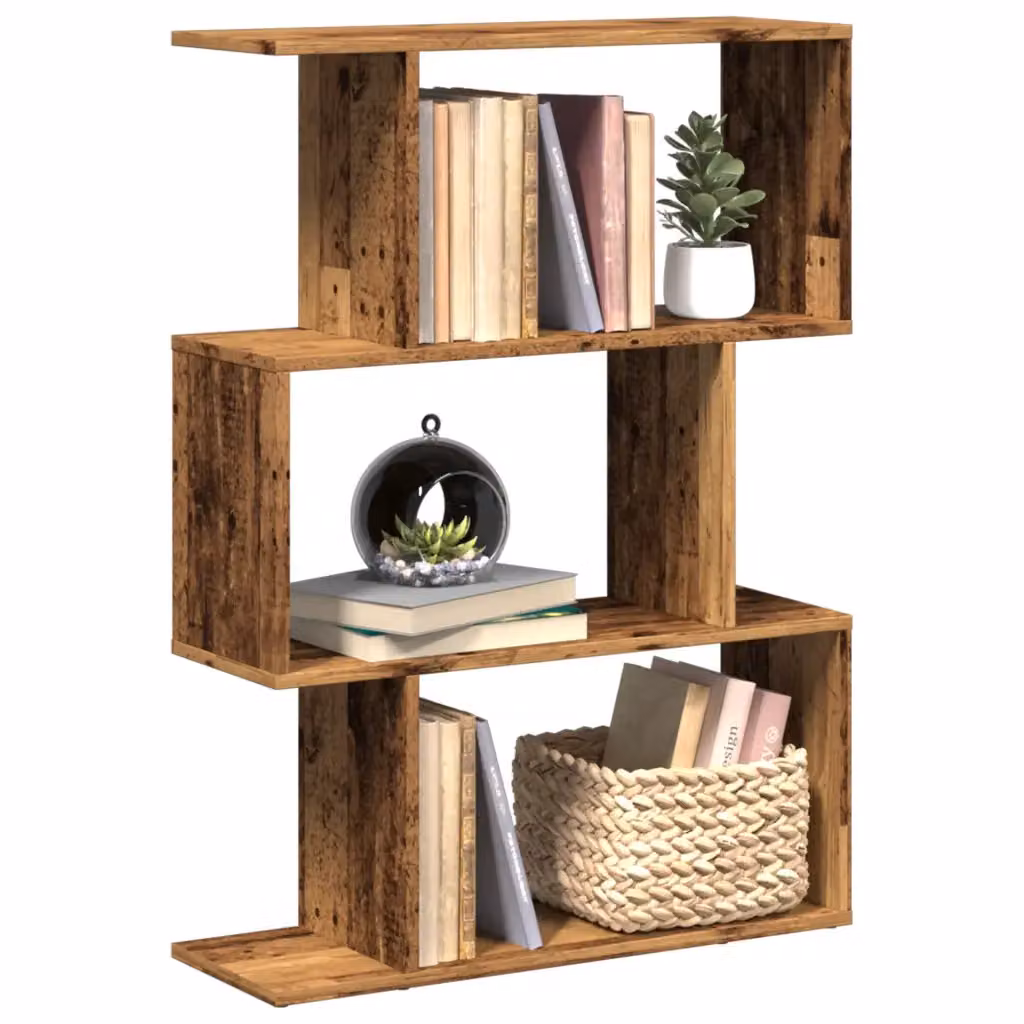 Libreria Divisorio vidaXL con 3 Ripiani in Legno Antico Marrone, L 70 cm x P 24 cm x H 97 cm