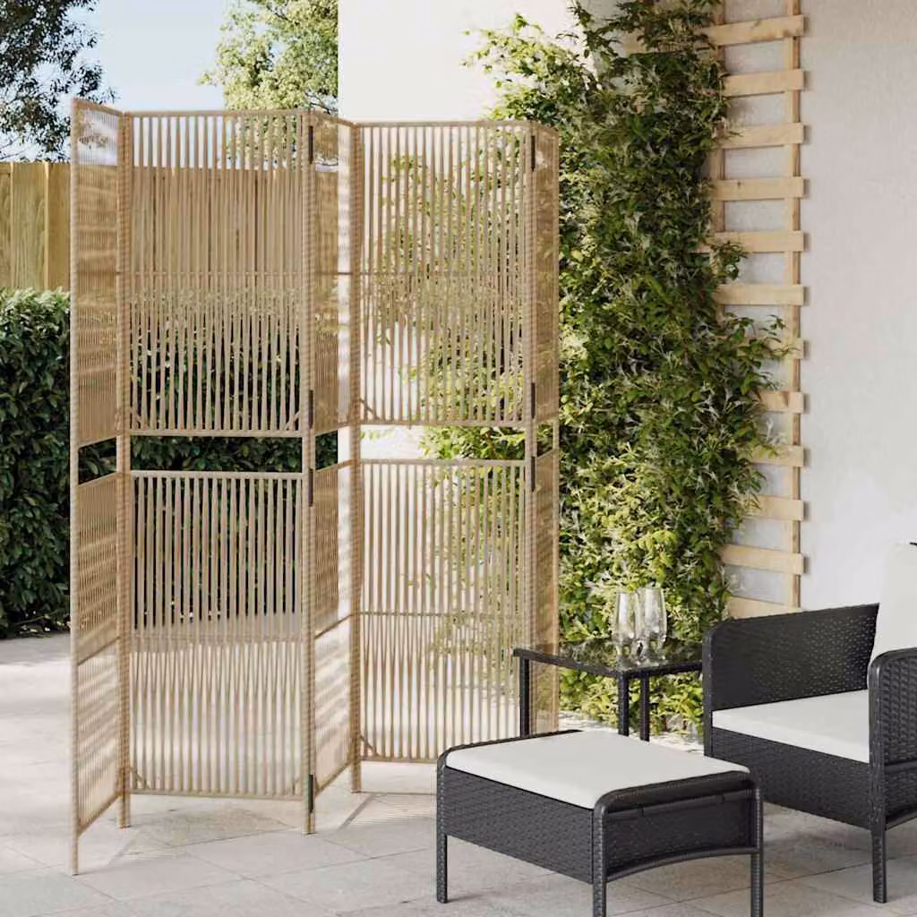vidaXL Divisorio per Ambienti a 5 Pannelli in Polyrattan Beige, H: 180 cm, L: 245 cm