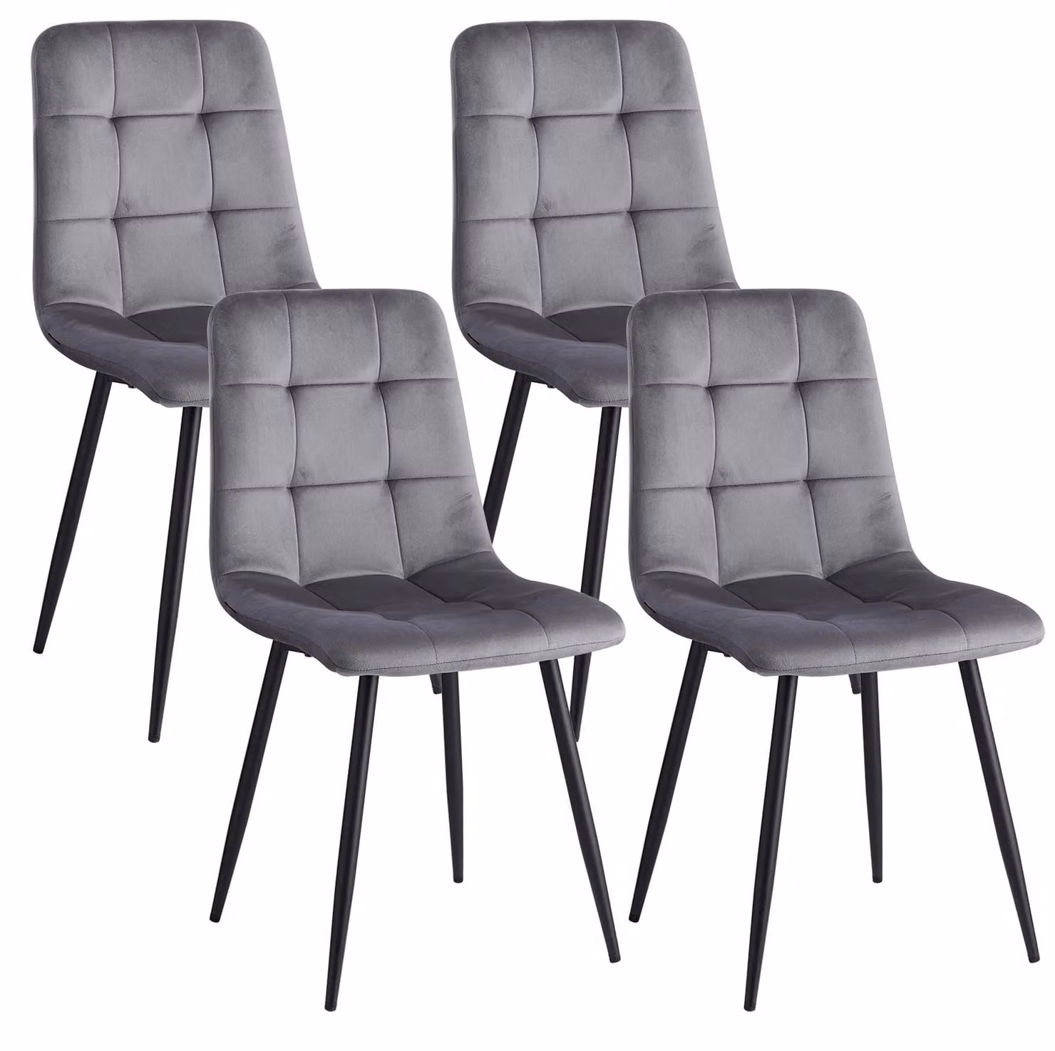 Set di 4 sedie da pranzo in velluto, imbottite, con gambe in metallo, design scandinavo minimalista, adatte per cucina e soggiorno, colore grigio