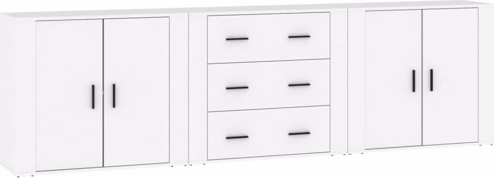 Credenze 3 pz Bianco in Legno Multistrato