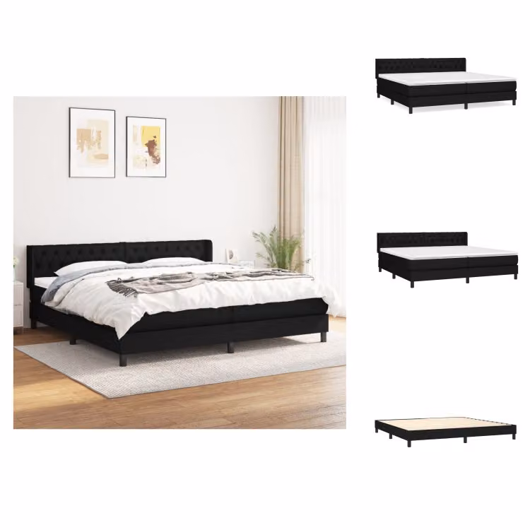 vidaXL Letto a molle con materasso nero 200x200 cm in tessuto - Letti e strutture letto