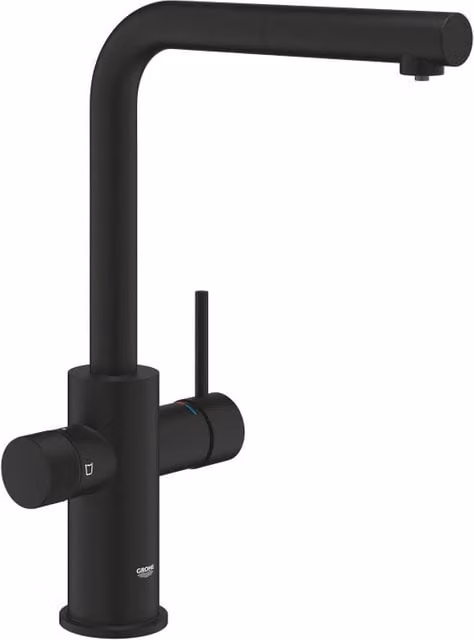 Rubinetto filtrante da cucina Grohe Blue Pure Minta a 3 vie con canna a L e doccetta estraibile nero opaco