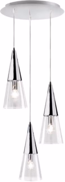 Lampada a sospensione multipla Ondaluce Trento con paralumi a cono in vetro e finiture in nero, cromo, oro o argento
