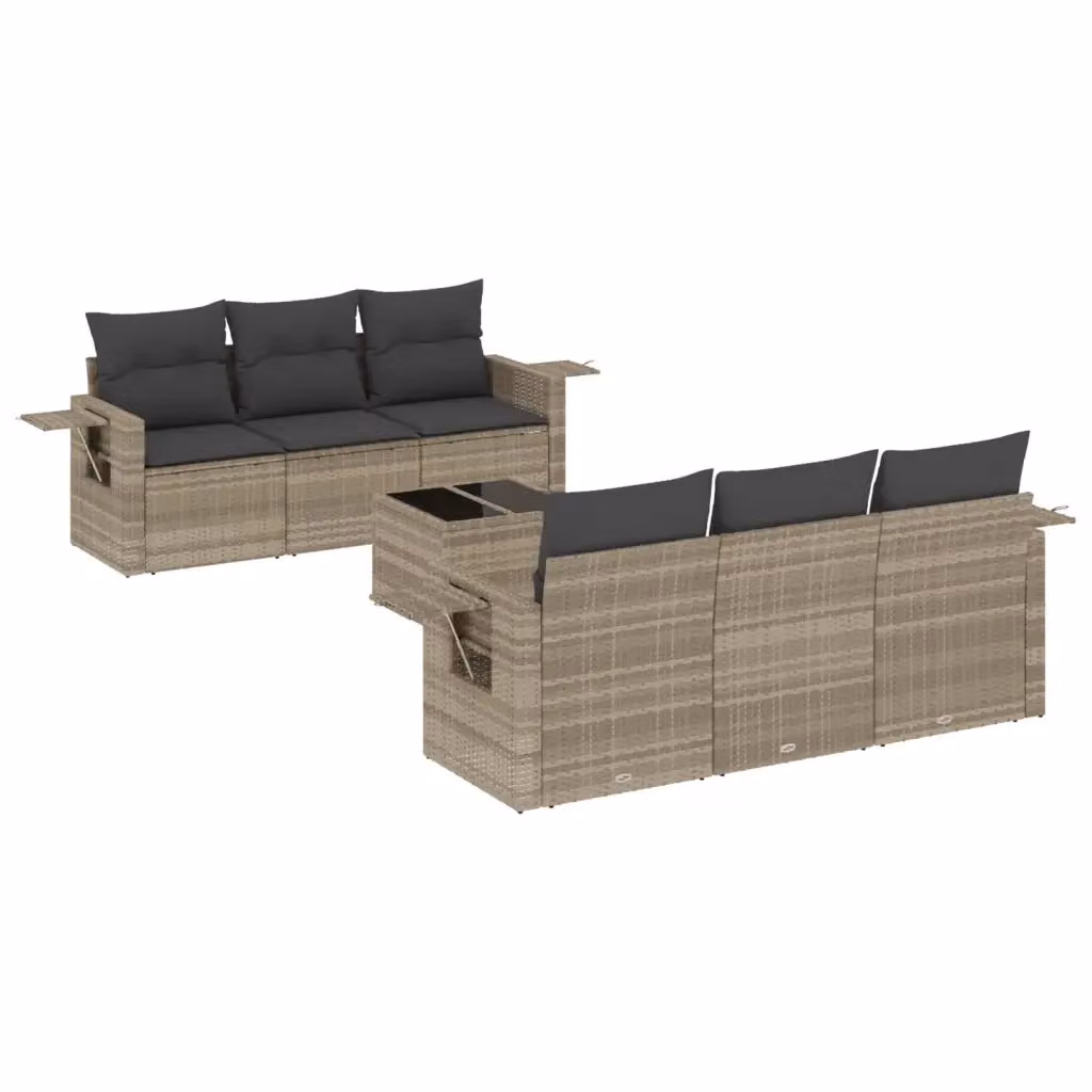 Set di divani da giardino vidaXL in 7 pezzi con cuscini grigi in polyrattan e struttura in metallo – 2