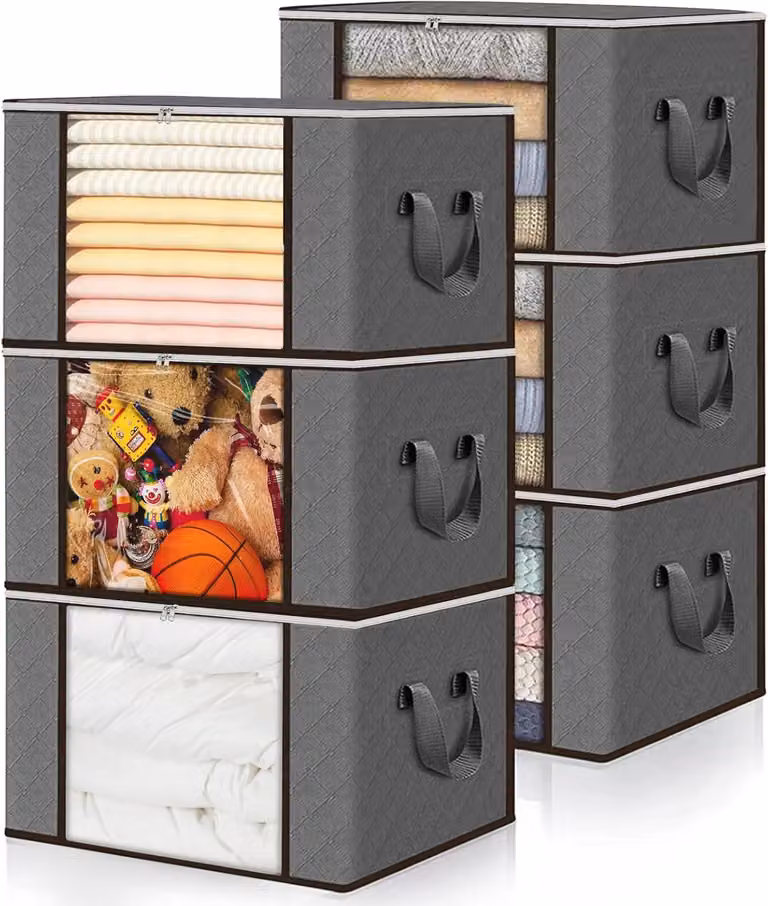 Set di sacchetti per la conservazione, composto da 6 pezzi, capacità di 90 litri, dimensioni 60 x 40 x 35 cm, ideali per abbigliamento e giocattoli