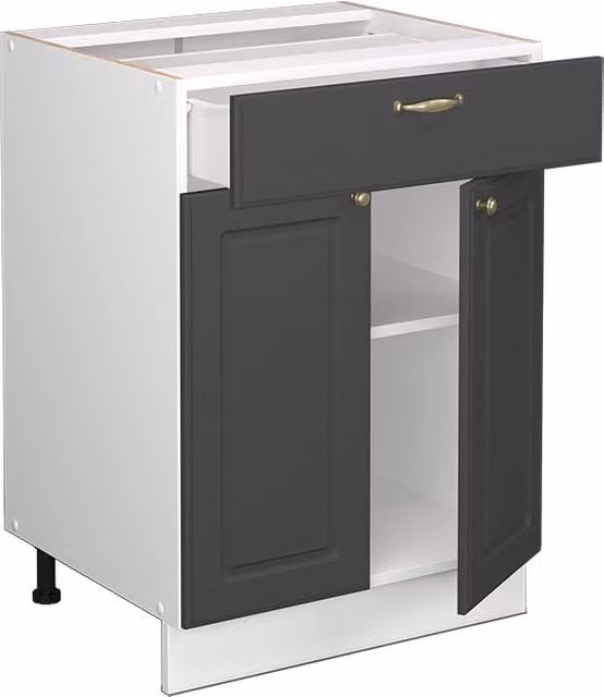 Mobiletto base per cucina Fame-Line Antracite-oro/Bianco 60 cm con cassetto, PL Rovere Vicco
