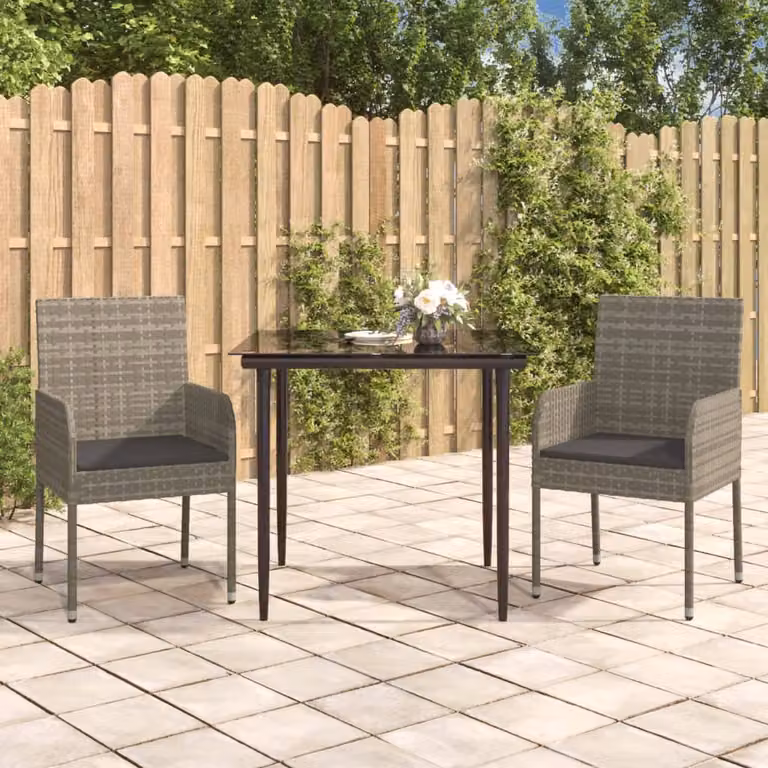 Set Salotto da Giardino vidaXL in Polyrattan con Cuscini Nero e Grigio