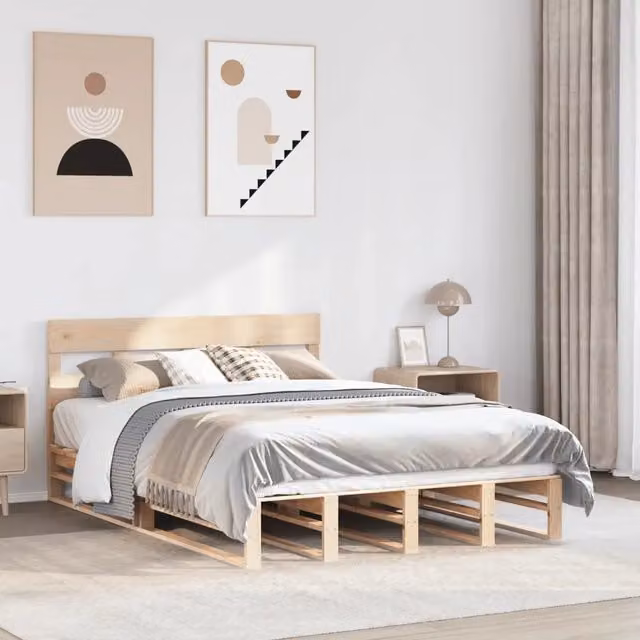 Struttura Letto Design Mania in Legno Massello di Pino Naturale, L 140 x P 190 cm – 1