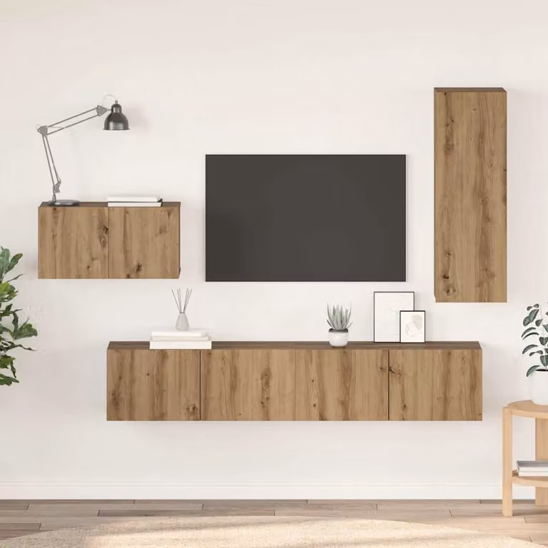 Set mobile TV moderno vidaXL in legno color rovere marrone, 4 pezzi