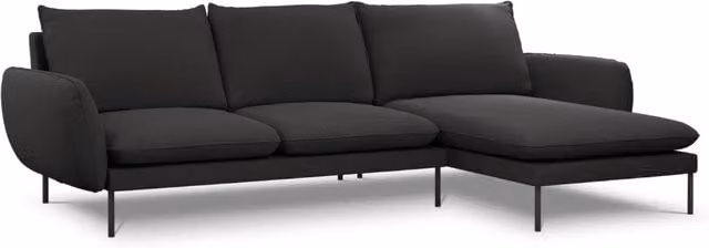 Divano angolare destro Vienna di Cosmopolitan Design, modello a 5 posti in bouclé nero con design moderno e cuscini inclusi, L/P/H: 255 x 130 x 95 cm – 1