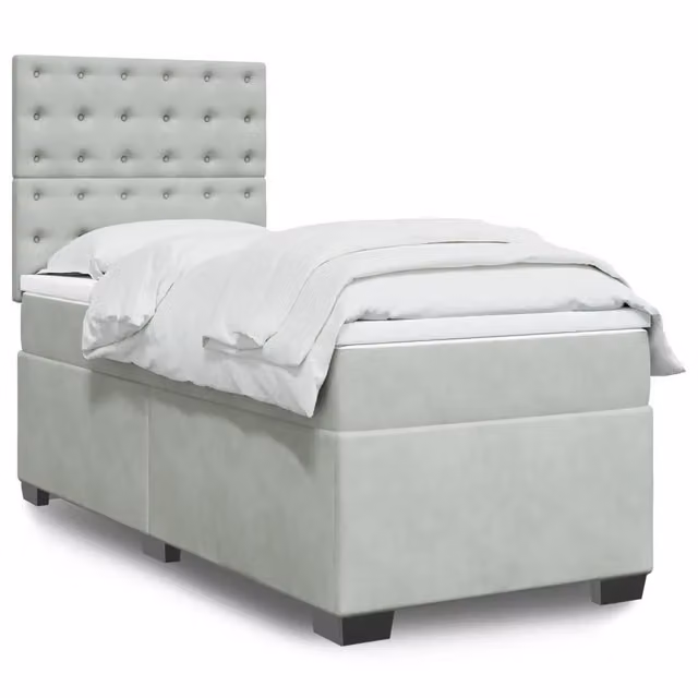 Letto a molle con materasso ibrido vidaXL in velluto grigio e bianco L/P: 100 x 200 cm