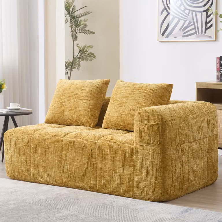 MODFU: Divano relax, divano angolare, divano a due posti, chaise longue, divano lounge, mobili imbottiti, divano a due posti con cuscini e tasche laterali, colore giallo