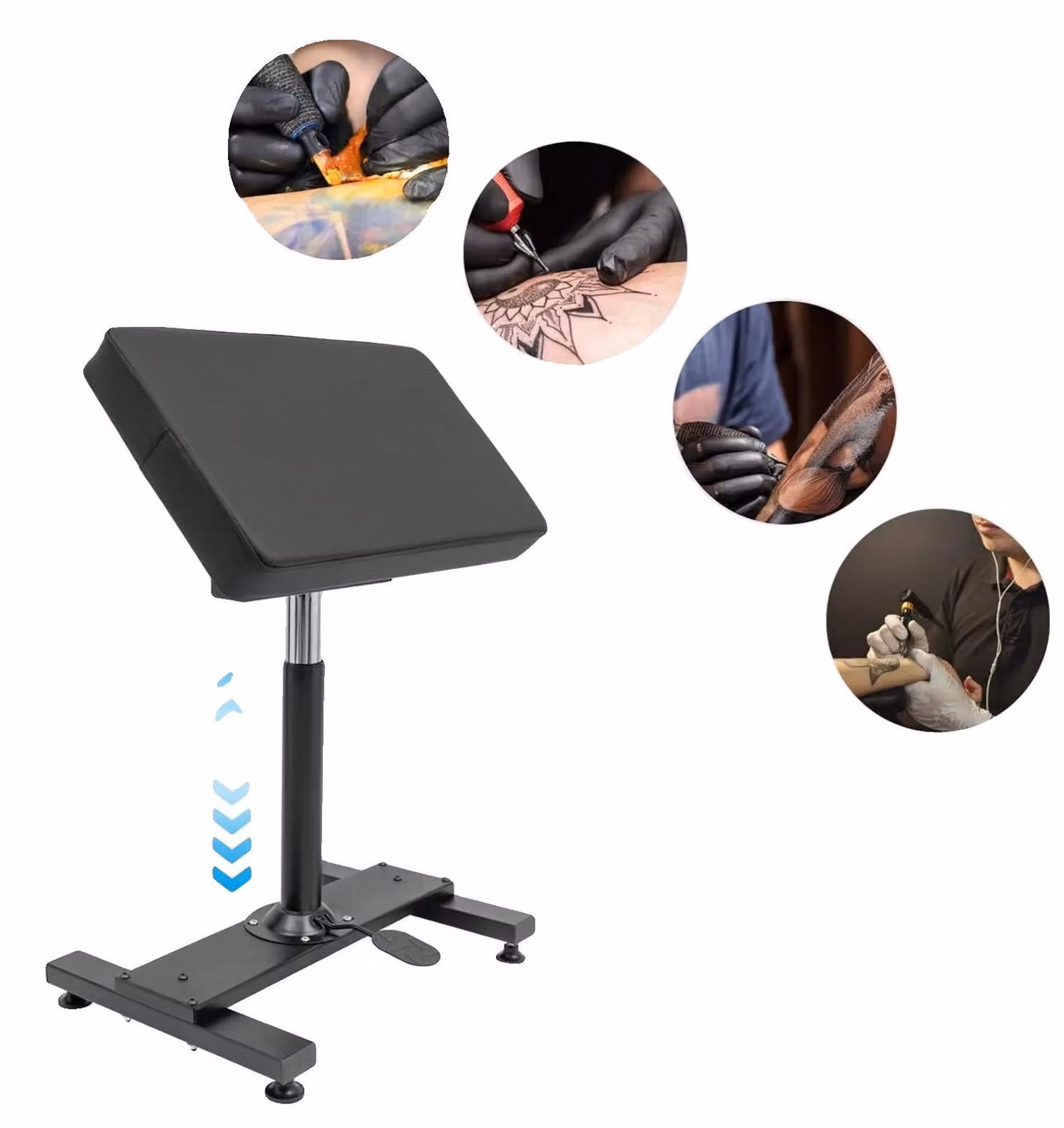 Supporto per tatuaggi da braccio, altezza regolabile da 73 a 92 cm, angolo regolabile di 180°, dimensioni del cuscino 61 x 35 x 8 cm, capacità massima di carico 100 kg, design ergonomico