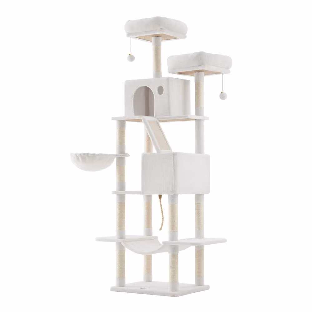 Tiragraffi a Più Livelli 168 cm Grigio Chiaro | FEANDREA, Bianco Crema / XXL (60 x 50 x 206 cm)