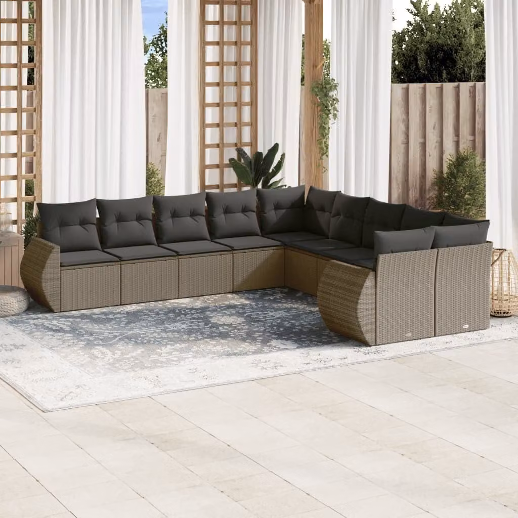 Maison Exclusive - Set Divano Giardino 10 pz con Cuscini Grigio Chiaro Polyrattan