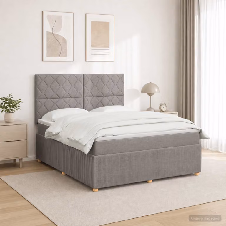 Letto box spring con materasso vidaXL in tessuto beige e grigio, L/P/H: 200 x 140 x 66 cm
