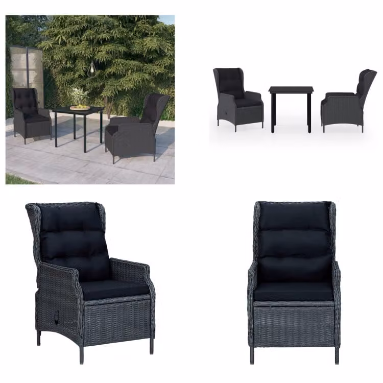vidaXL Set da pranzo da giardino 3 pezzi grigio scuro - Set da pranzo da giardino - Set da pranzo in polirattan - Set da pranzo da esterno