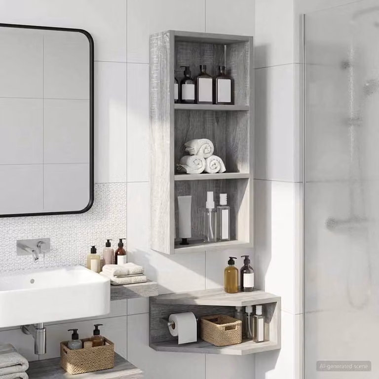 Armadio da bagno a muro moderno vidaXL in MDF grigio, L: 30 cm, P: 14 cm, H: 70 cm
