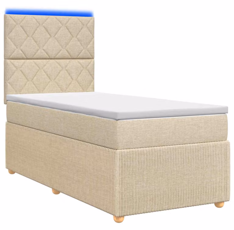 Letto boxspring LED con materasso Crema 100 x 200 cm Tessuto