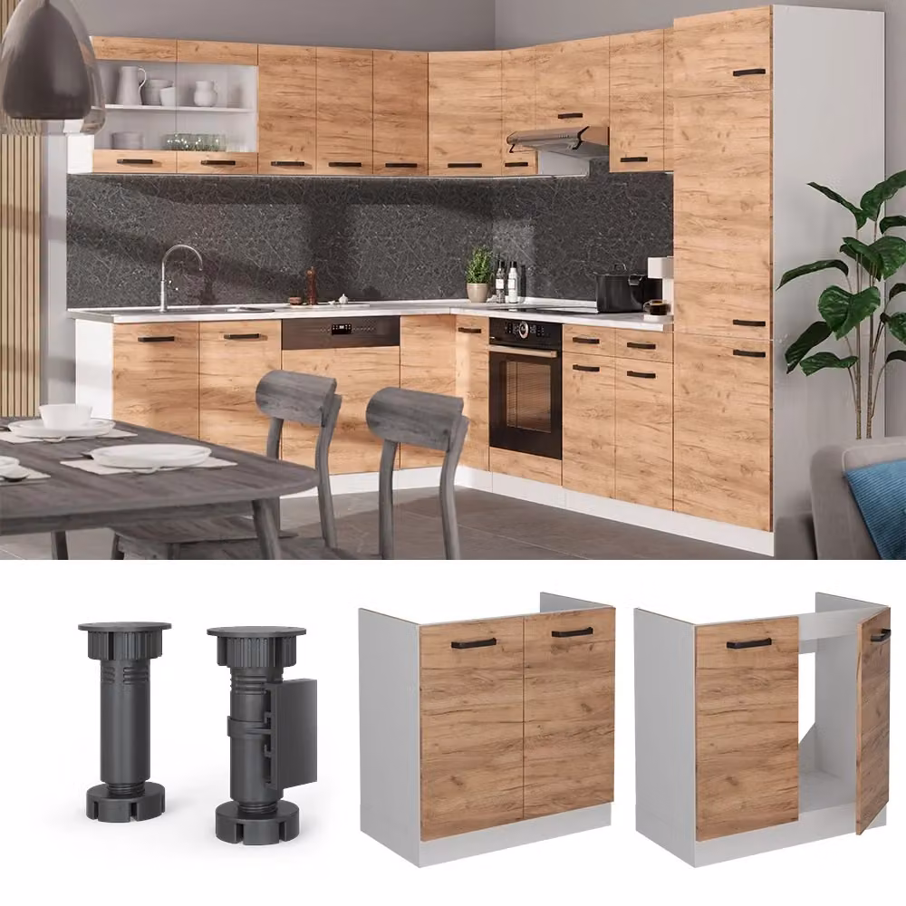 Mobile lavello cucina Vicco R-Line moderno con ante a battente, colore bianco e marrone, L: 80 cm, H: 81,6 cm, P: 46 cm, senza piano di lavoro – 2