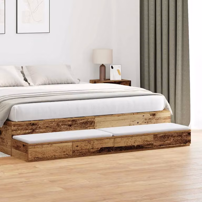 Cassetti per letto vidaXL in legno vecchio, disponibili in marrone o bianco, L 180 cm x P 36,5 cm x H 16,5 cm