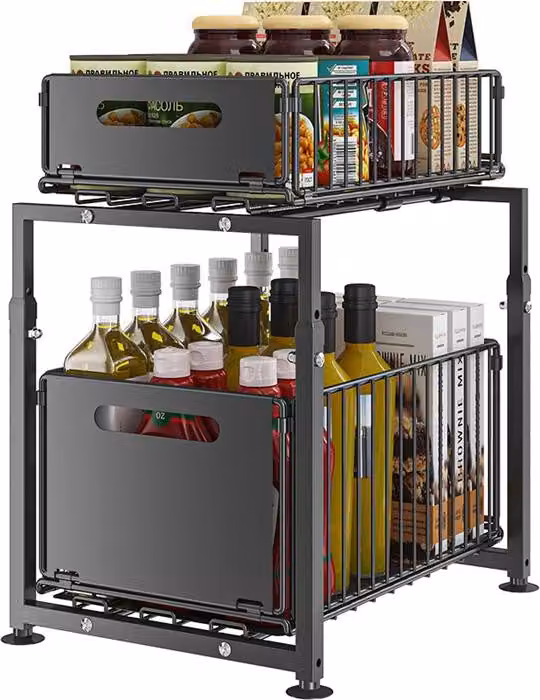 Organizer da cucina a due livelli con cestelli estraibili, ripiano per armadio