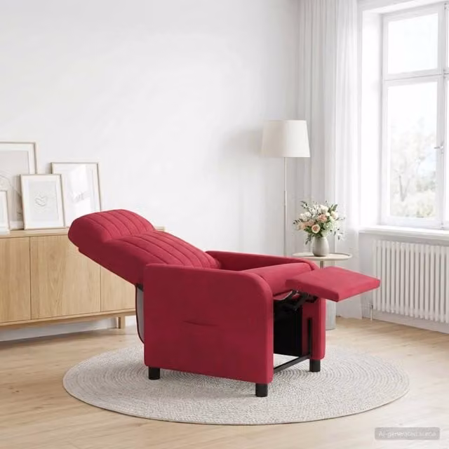 Poltrona reclinabile relax in velluto rosso con braccioli e design moderno per soggiorno o ufficio – 1