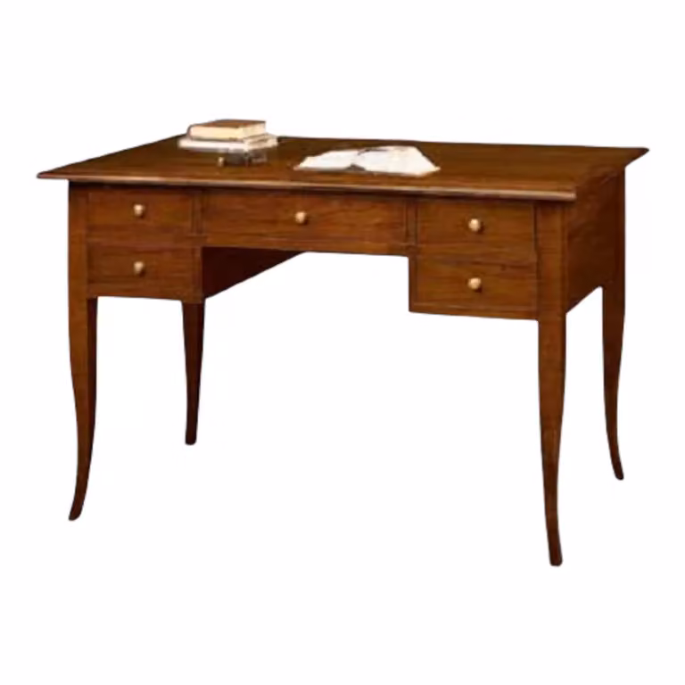 Scrivania in legno di pino con 5 cassetti stile arte povera color noce Mobili 2G L: 105 cm, P: 56 cm, H: 81 cm