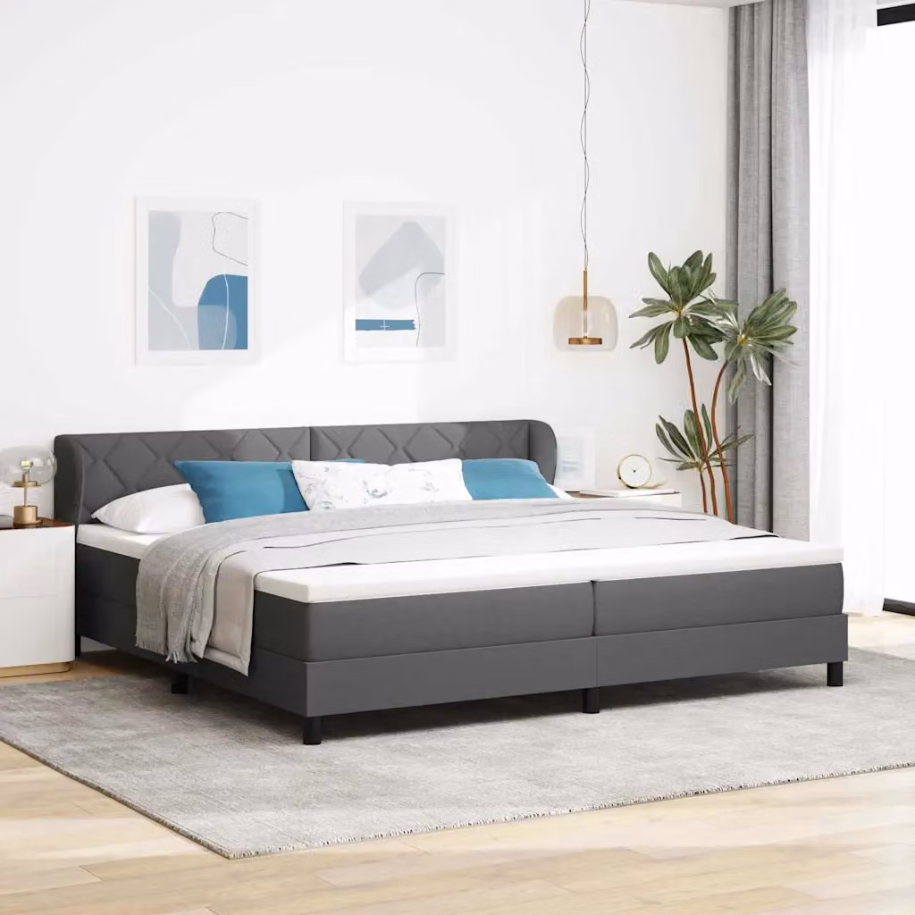 Letto a molle con testiera vidaXL in tessuto grigio, L/P: 200 x 200 cm