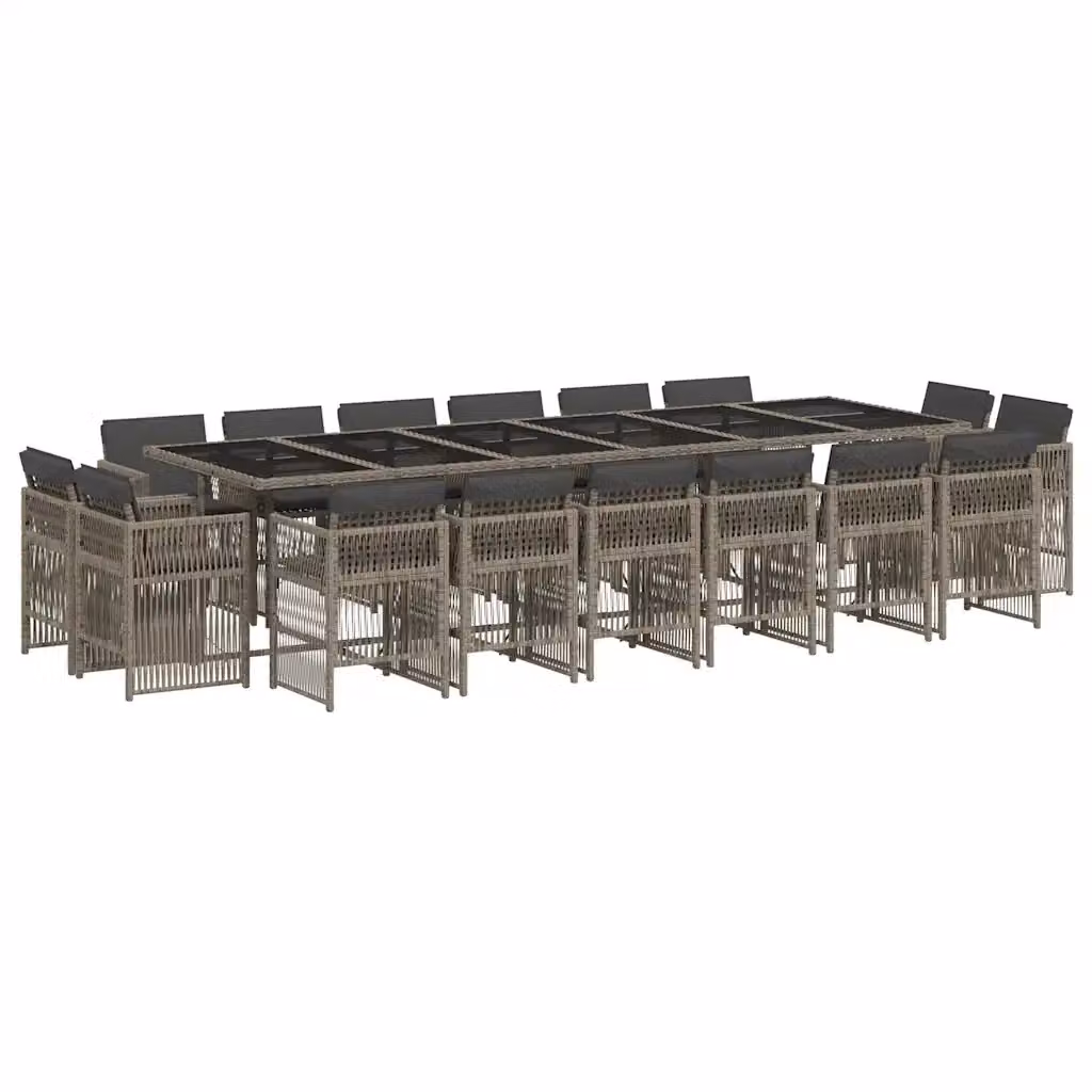 Set da pranzo da giardino vidaXL in polyrattan con cuscini grigi e piano in vetro, 17 pezzi – 2