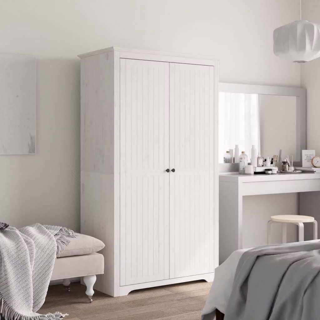 The Living Store Armadio BODO Bianco 101x52x176,5 cm in legno di pino massiccio