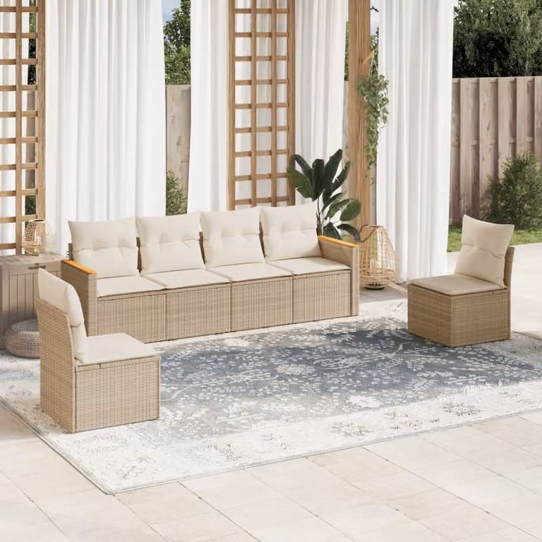 Set Divano da Giardino vidaXL 6 pz a Forma a L con Cuscini Beige e Struttura in Metallo
