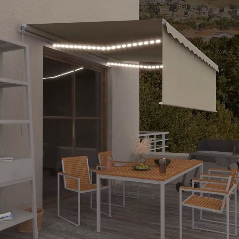 vidaXL Tenda da Sole Retrattile Manuale con LED in Poliestere e Alluminio, Colore Crema, L: 400 cm, P: 120 cm