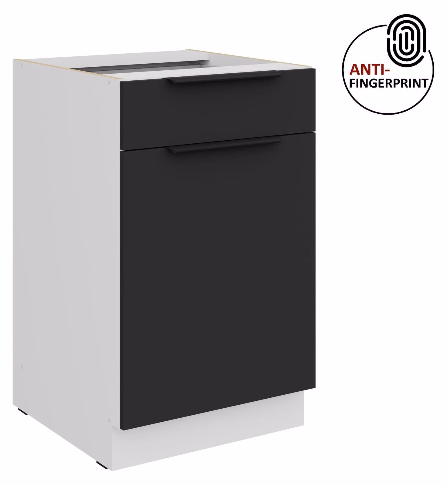 Mobile base da cucina da 50 cm, cucina ARIA nero ultra opaco + bianco opaco, frontali di alta qualità con rivestimento anti-impronta, blocco cucina