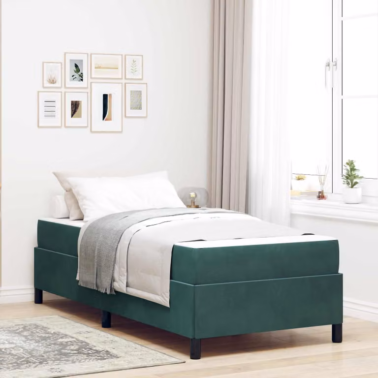 Struttura del letto imbottita vidaXL in tessuto verde con doghe in legno, L/P/H: 90 x 200 x 203 cm