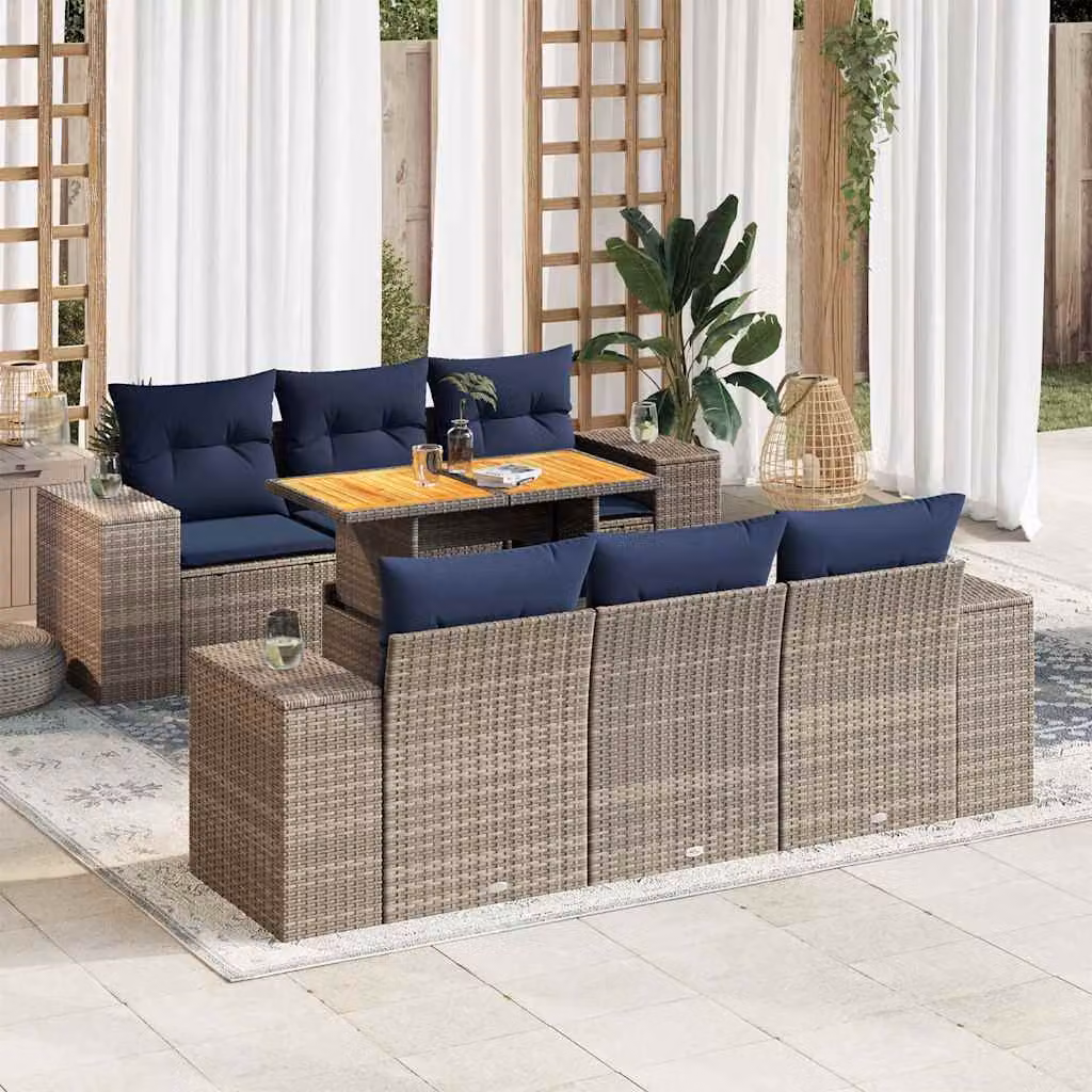 Maison Exclusive - Set Divani da Giardino 7 pz con Cuscini Grigio in Polyrattan