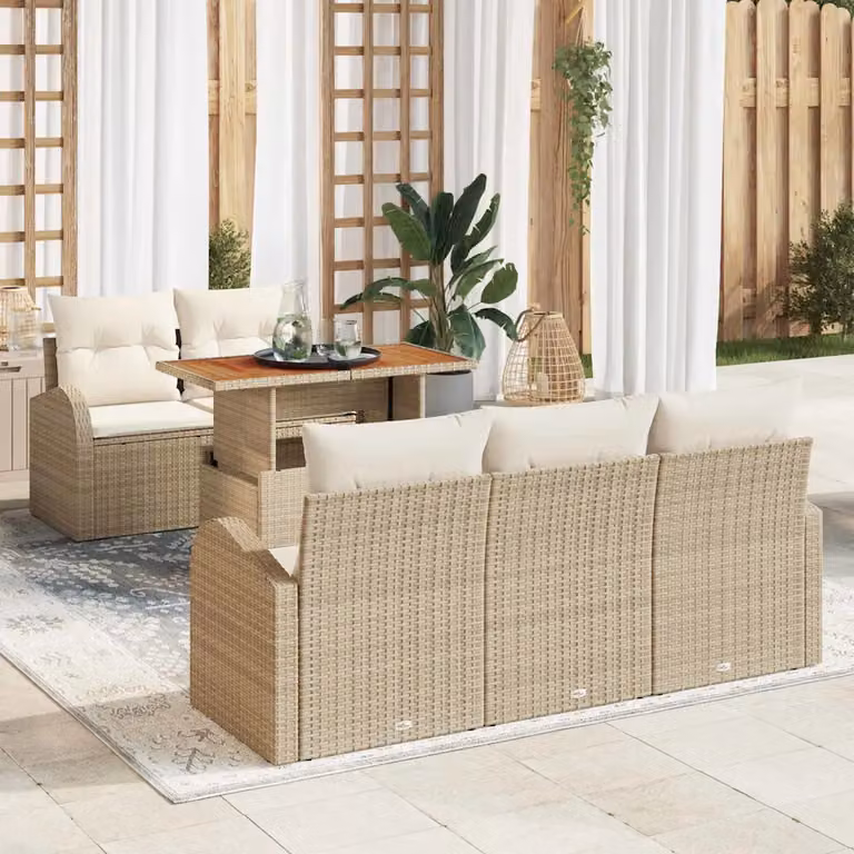 Set Divano da Giardino vidaXL 6 pz a L con Cuscini Beige e Bianco