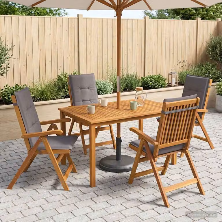 Set da pranzo da giardino vidaXL in legno di acacia naturale composto da 5 pezzi con tavolo rettangolare e sedie
