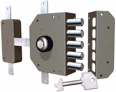 Serratura da applicare in legno 3300P Cr in acciaio inossidabile grigio con pomolo triplo M4 e cilindro da 60 mm sinistra