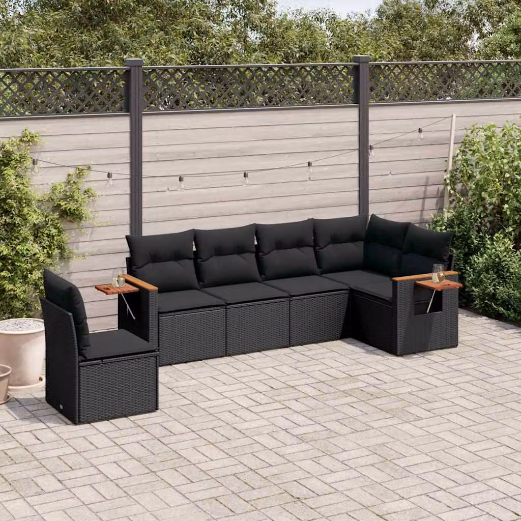 vidaXL Set Divano da Giardino a L in Polyrattan Nero con Cuscini e Tavolino da 6 Pezzi – 1