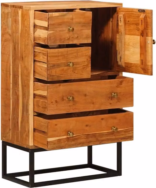 Cassettiera Naturale 55 x 30 x 90 cm Legno di Acacia Massello CFW5022811