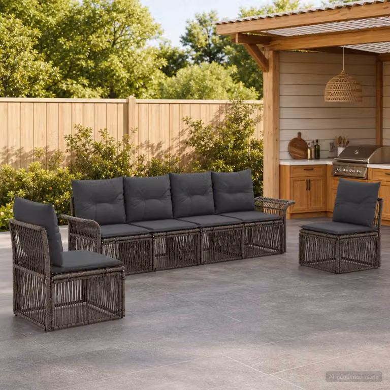 Set Divano da Giardino vidaXL 6 pz Grigio in Polyrattan con Cuscini Imbottiti e Struttura in Acciaio