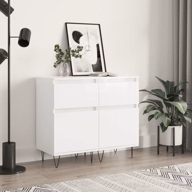 Set di 2 credenze vidaXL moderne in legno multistrato bianco lucido, L/P/H: 40 x 35 x 70 cm