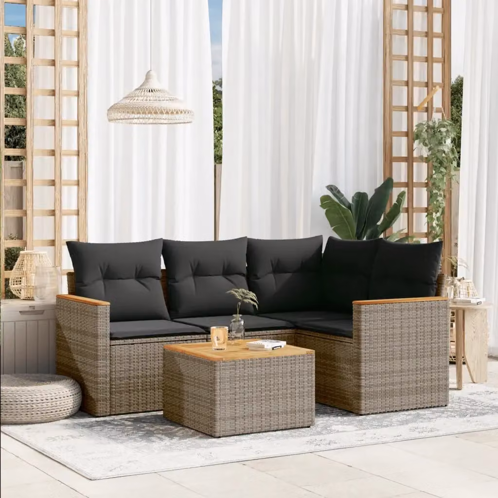 Set Divano da Giardino Outsunny 5 pz in Polyrattan Grigio con Cuscini e Tavolino da Caffè – 2